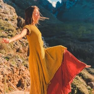 Cotton Flower Clothing Tee Dress in Gold